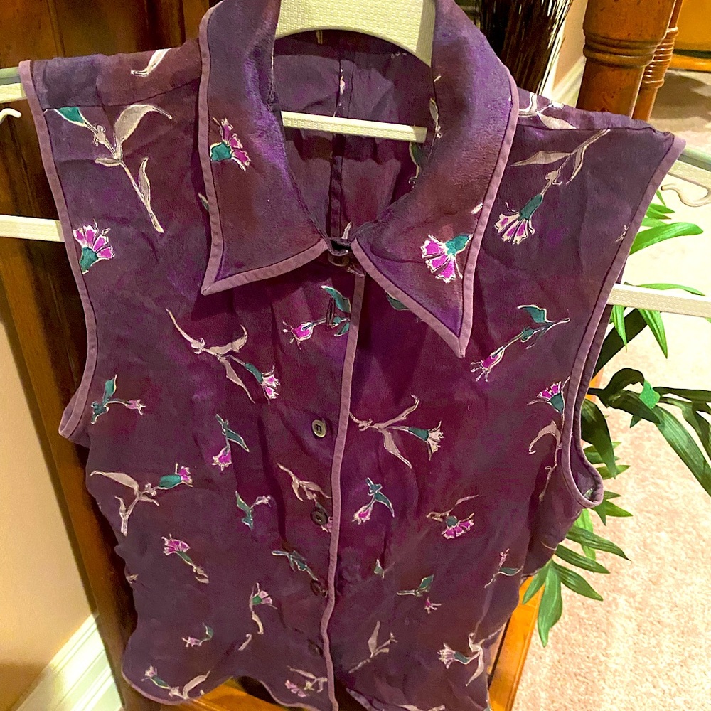 Vintage Purple Floral Printed Button-Up